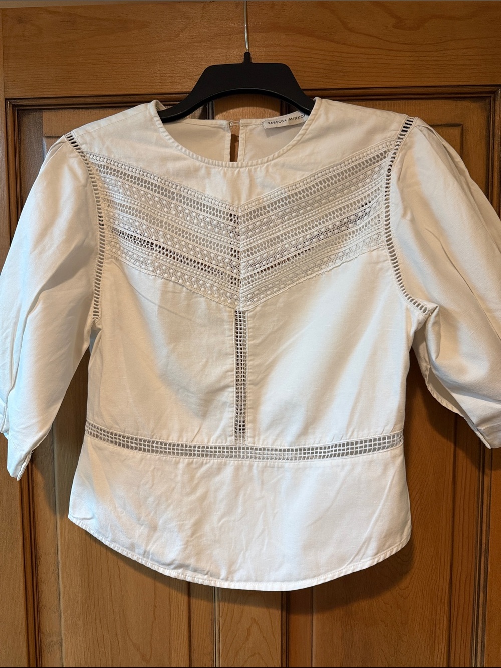 Rebecca Minkoff Cream Crochet-Trim Cotton Blouse